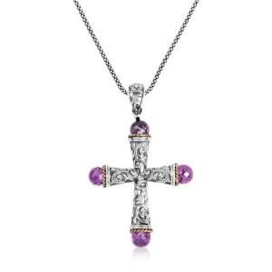   and 14k Gold African Amethyst Embellished Greek Inspired Cross Pendant