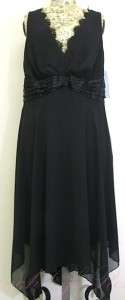   Woman Scallop Lace Trim V Neck Dress Black Plus Size 14 14W  