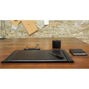  Black Calfskin Leather Complete Five Pieces Desk Set: Home 