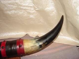 Vintage Large BULL HORNS Mounted with Leather And Wood  