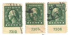 1914 Sc 424 used lot of 3 different plate no. singles!  