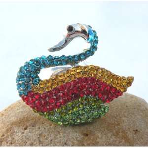 Fabulous Fashion Stretch Rings Gorgeous Rainbow Swan Design w 