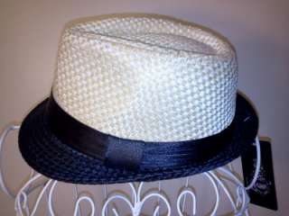New Fedora Hat Beige and Black with Black Band Straw Fedora Hat Size L 