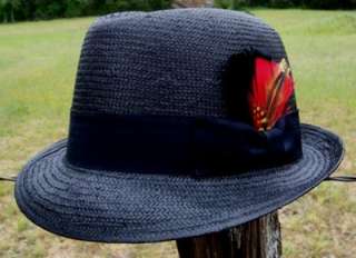 Black GODFATHER Straw HOMBURG Fedora Gangster Rock Hat  