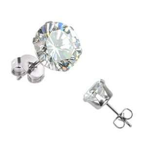  5mm  Spikes 316L Stainless Steel Round cz Stud Earrings 