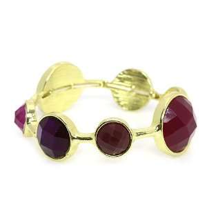 Fashion Stretch Bracelet; Gold Metal with Purple Stones; Stretches to 