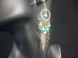 Ehnic Vintage Copper Style Blue Bead Dangle Earrings C220  