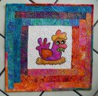 Handmade MINI Art Quilt HIP CHIC #3 Chicken Collector Bali Batik Quilt 