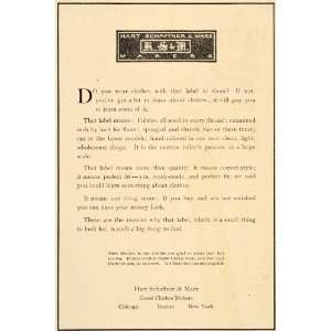  1904 Vintage Ad Hart Schaffner & Marx Clothing Label 