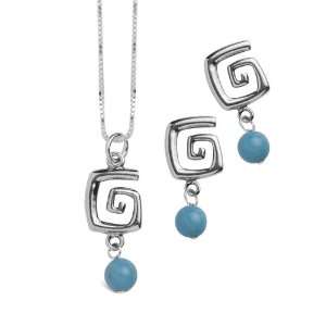  Sterling Silver Turquoise Life Spiral Necklace and Earring 