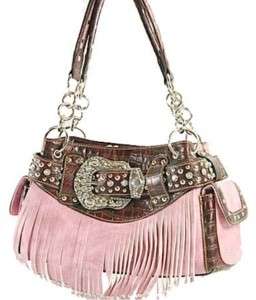Pink Western BLING PURSE RHINESTONE Belt Fringe Handbag  