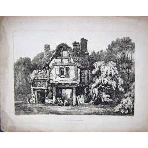  1821 ANTIQUE PRINT PROUT FAMILY HOME HOUSE ASHBOURN: Home 