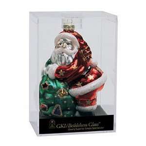  Santa With Green Gift Sack Glass Christmas Ornament 