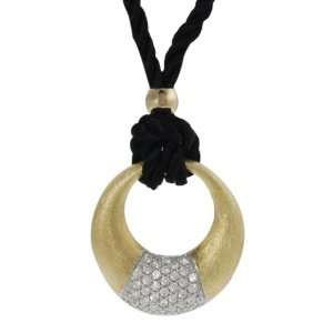 Tressa Goldfilled Colorless Cubic Zirconia Black Rope Necklace .925 