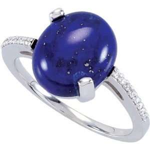  14K White Gold Lapis Lazuli and Diamond Ring: Jewelry