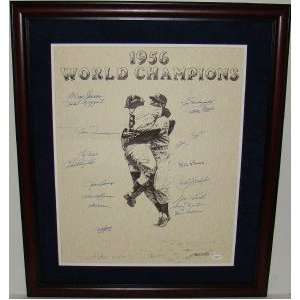  New 1956 Yankees WS Champs 17 SIGNED Framed Litho JSA 