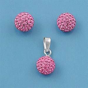   Silver & Pink CZ Fine Sphere Earring & Pendant Set 9MM: Jewelry