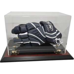 Hockey Player Glove Display Case, Mahogany   Pittsburgh Penguins   NHL 