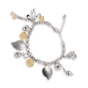  New White CZ Champagne Stones Leaf Heart Charm Bracelet Jewelry