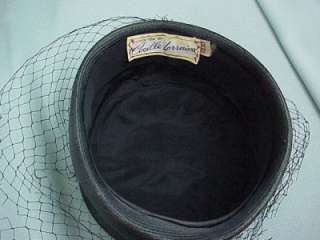 vintage 50s cecille lorraine black straw pillbox hat
