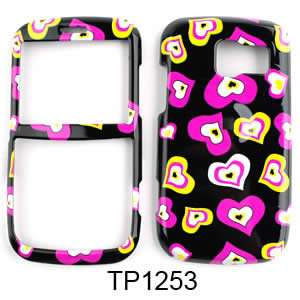 For PANTECH LINK P7040P Case Cover AT&T Mulit Funky Hearts on Black 