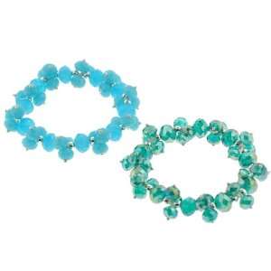  Set of 2 Faceted Rondell Glass & Bead Stretchy Bracelets 