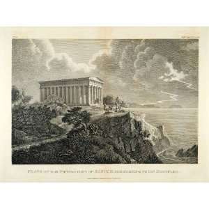  1817 Copper Engraving Plato Sunium Sounion Architecture Temple 