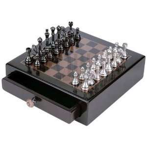   Drawered Board With Staunton Pewter Chessmen Set Toys & Games