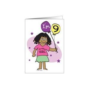  9th Birthday, Dark Skinned Girl with Balloons Card Toys 