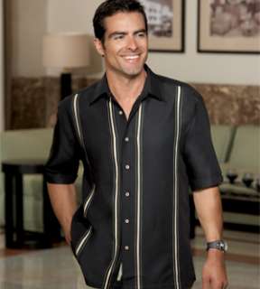 Cubavera Adult Diagonal Twill with 1/4 Inset Panel Camp Shirt