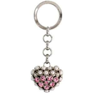  Palladium plated Swarovski Crystal Puffed Heart Key Chain 