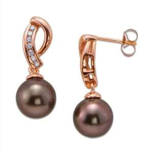  Chocolate Tahitian Pearl Earrings with Diamonds in 14K 