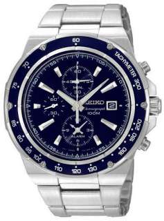 NEW Seiko SNAD81 Mens Stainless Steel Blue Dial Chronograph Alarm 
