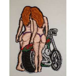 TWIN LADY MOTORCYCLE Embroidered Patch 3 X 2 Arts 
