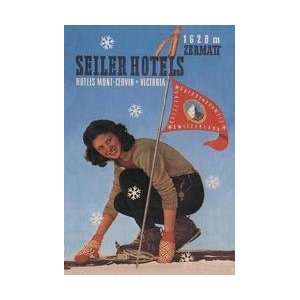  Seiler Hotel Woman Adjusting Skis 20x30 poster