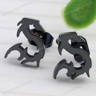 2pc Black Vivid Dragon Stainless Steel Men Ear Earring Stud Fashion 