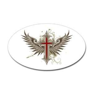  Sticker (Oval) Modern Angel Winged Cross 