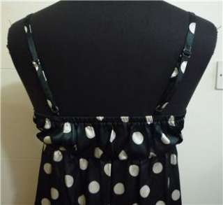 Ladies White Polka Dots Strap Ruffles Dress Black S or M LPS203  