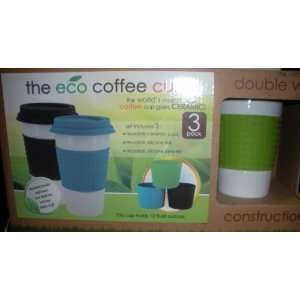  The Eco Coffee Cup Set/3 Ceramic Cups With Silicone Lids 