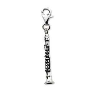   Sterling Silver 3 D Antiqued Clarinet W/Lobster Clasp Charm Jewelry