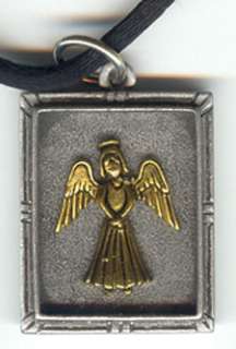 Pewter Gold Colored Angel in Resin Filled Shadow Box Pendant by JJ 