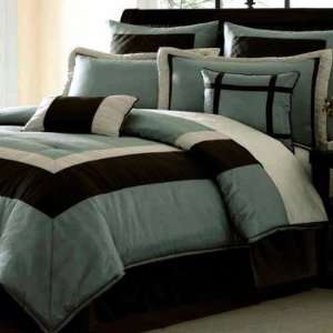  8 Piece Classic Super Comforter Set in Blue/Brown: Home 
