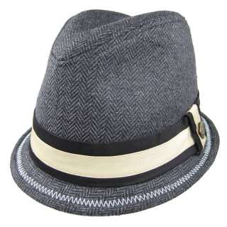 Short Brim Ska Man SWANKY FEDORA Herringbone Grey Hat M  