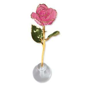   Dipped Gold Trim Knob Stand Pink Spring Rose/24kt Gold Plated Jewelry