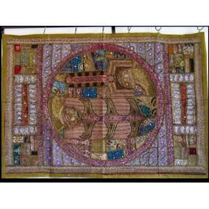   LARGE INDIAN THROW ANTIQUE TAPESTRY WALL HANGING ART