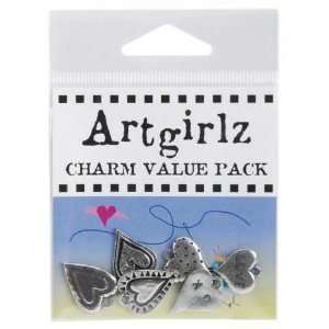Lead Free Pewter Charms Value Packs (6 Per Pack)   Mixed Heart  
