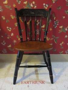Ethan Allen Hand Decorated Deer on Black with Nutmeg Maple Thumback 