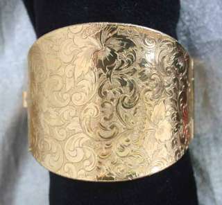 Ancient Civ 50s Goldtone Floral Motif Hinged Bracelet  