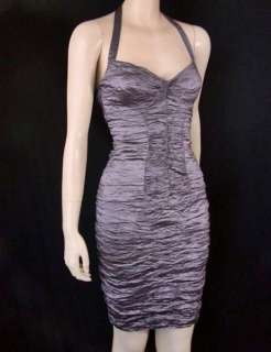   Collection Metallic Pewter Crinkle Stretch Halter Party Club Dress