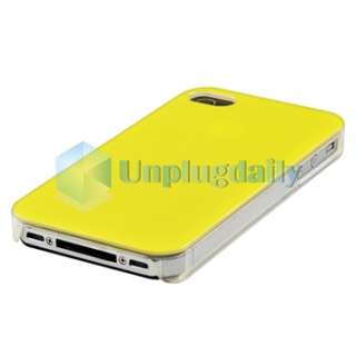 Yellow w/ Clear Side Back Case+LCD Film+Travel Wall Charger For iPhone 